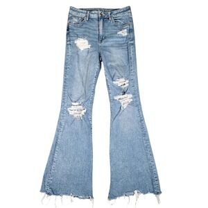 American Eagle Jeans Women 8 (Fits 28x30) Flare Super Hi-Rise Distressed Blue